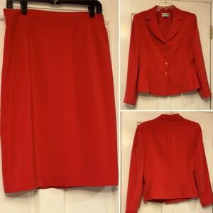 Kasper Suit - Red Pencil Skirt Knee-length Work